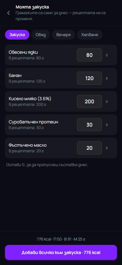 Рецепта със съставки и грамажи, които се менят само за днес