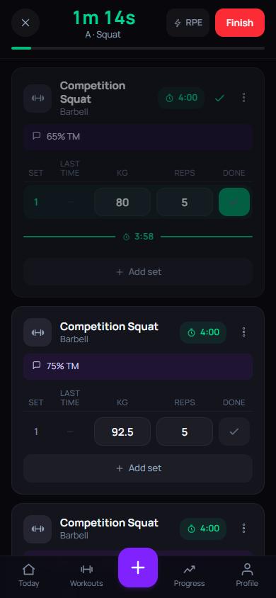 A live workout with the rest countdown